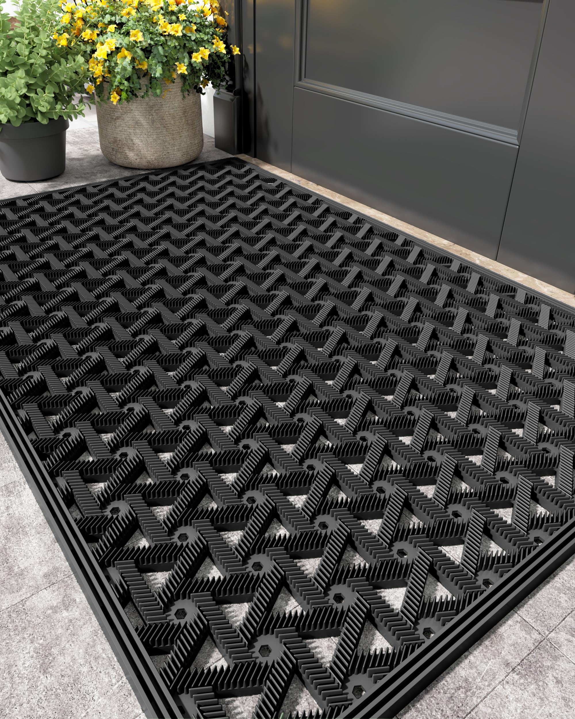 Photo 1 of Color&Geometry Door Mat Outside Entrance with Drainage, Rubber Heavy Duty Dirt Trapper Waterproof Outdoor Welcome Mat, Outdoor Mats All Weather for Front Back Door Patio Entryway Entry, 19"X30" Black