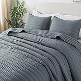 ROARINGWILD Blue Queen Size Quilt Bedding Sets with 2 Pillow Shams, Full Lightweight Soft Bedspread Coverlet, Quilted Blanket Thin Comforter Bed Cover for All Season, 3 Pieces, 90x90 inches