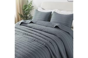 ROARINGWILD Blue Queen Size Quilt Bedding Sets with 2 Pillow Shams, Full Lightweight Soft Bedspread Coverlet, Quilted Blanket Thin Comforter Bed Cover for All Season, 3 Pieces, 90x90 inches