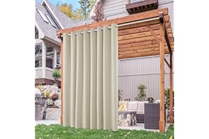 Deconovo Waterproof Outdoor 105 Wide Blackout Curtains for Patio 84 Inches Long, Indoor Light Beige Grommet Blackout Curtains for Bedroom, Light Beige, 105x84 Inch, 1 Panel