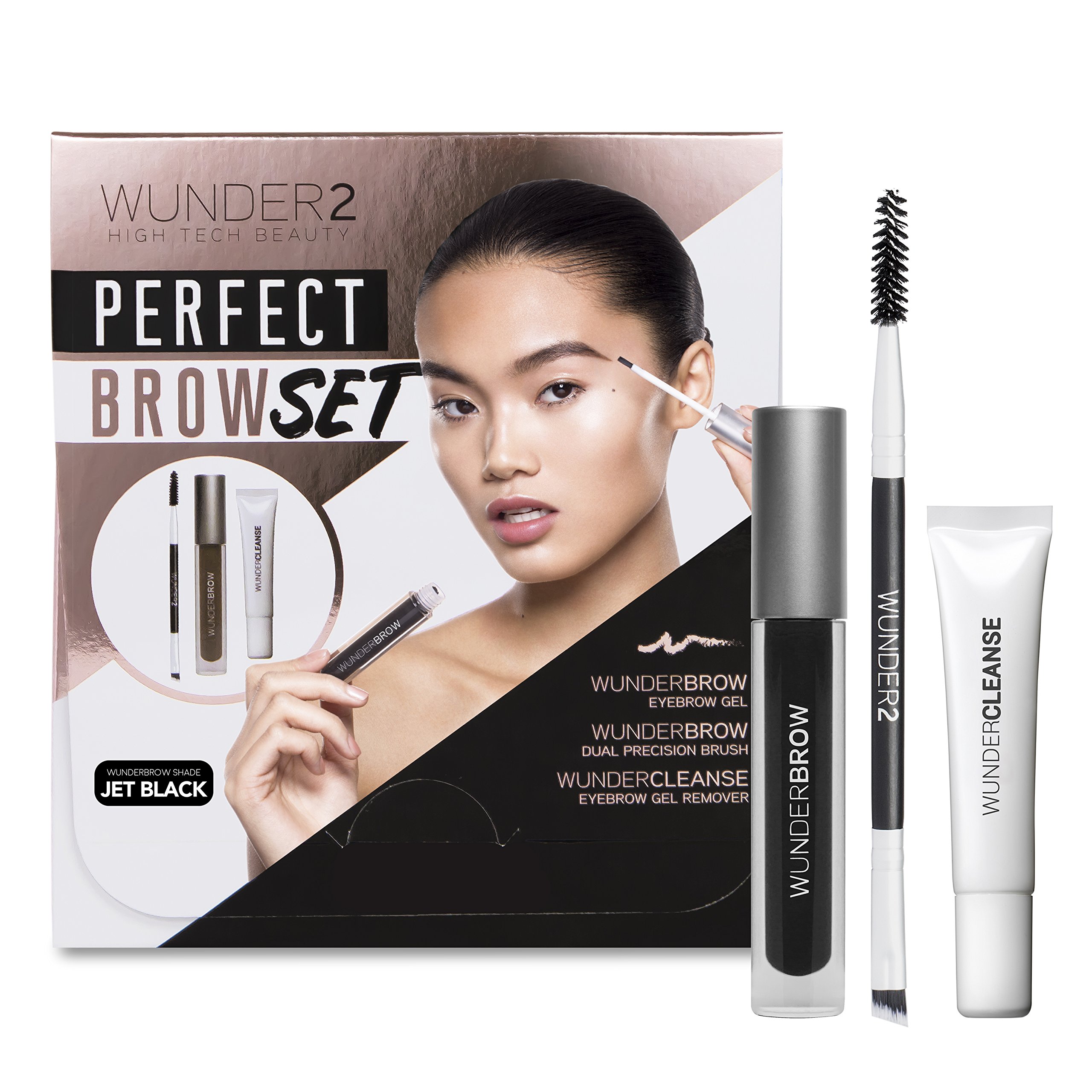 WUNDERBROW PERFECT BROW SET- Wunderbrow Eyebrow Gel, WunderCleanse & Dual Precision Brush, Jet Black