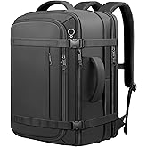 Carry On Backpack, Expandable Large Capacity Travel Backpack 50–60L with USB Cable Port, Fits 18.4 Inch Laptop,Anti Theft Water Resistant Travel Carry on Backpack for Men Women, Flight Travel, Black