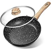 MICHELANGELO 8 Inch Nonstick Frying Pan with Lid, Non Stick Small Frying Pan with Non-Toxic Coating, Non-Stick Skillet with Ergonomic Handle, All Cooktops Compatible, Black