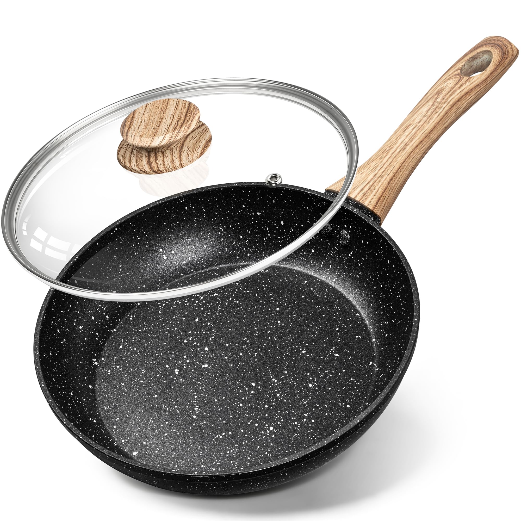 MICHELANGELO Non-Stick Frying Pan 20cm with Bakelite Handle, Small Skillet with Lid 20 cm, Stone-Derived, Black Granite