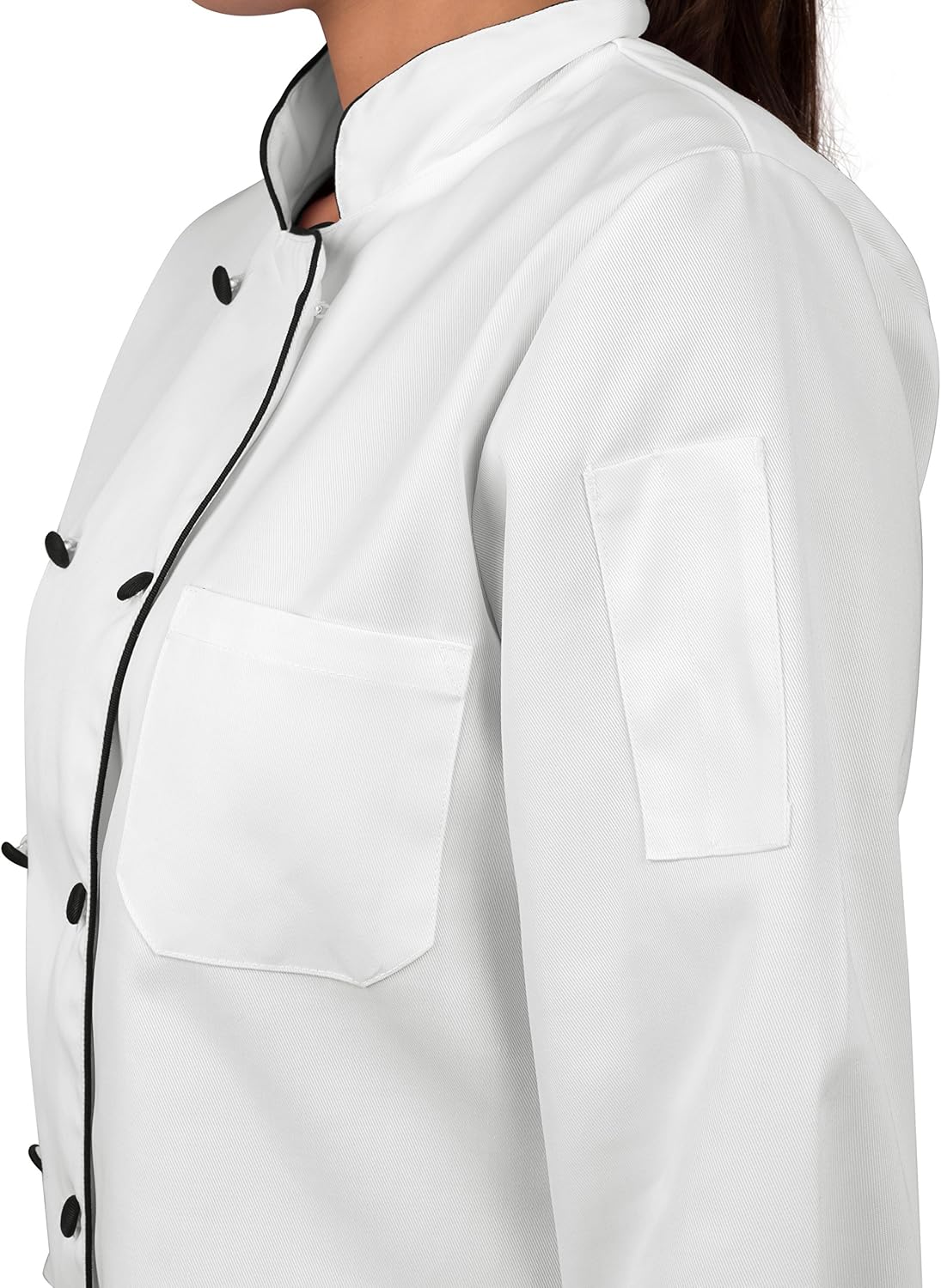 Womens Executive Chef Coat with Black Piping: Clothing