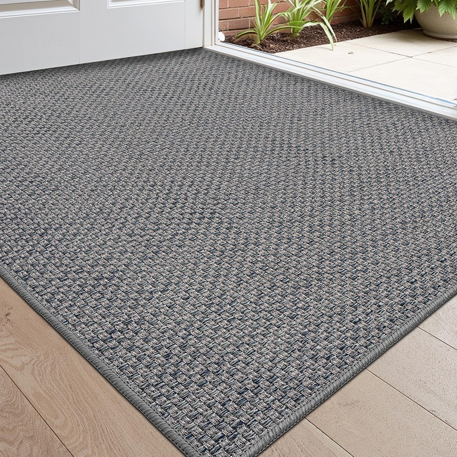 DEXI Indoor Door Mat 44 x 76 cm, Non Slip Rubber Backing, Low Profile Dirt Trapping Doormat for Entrance, Patio, Pets, Grey