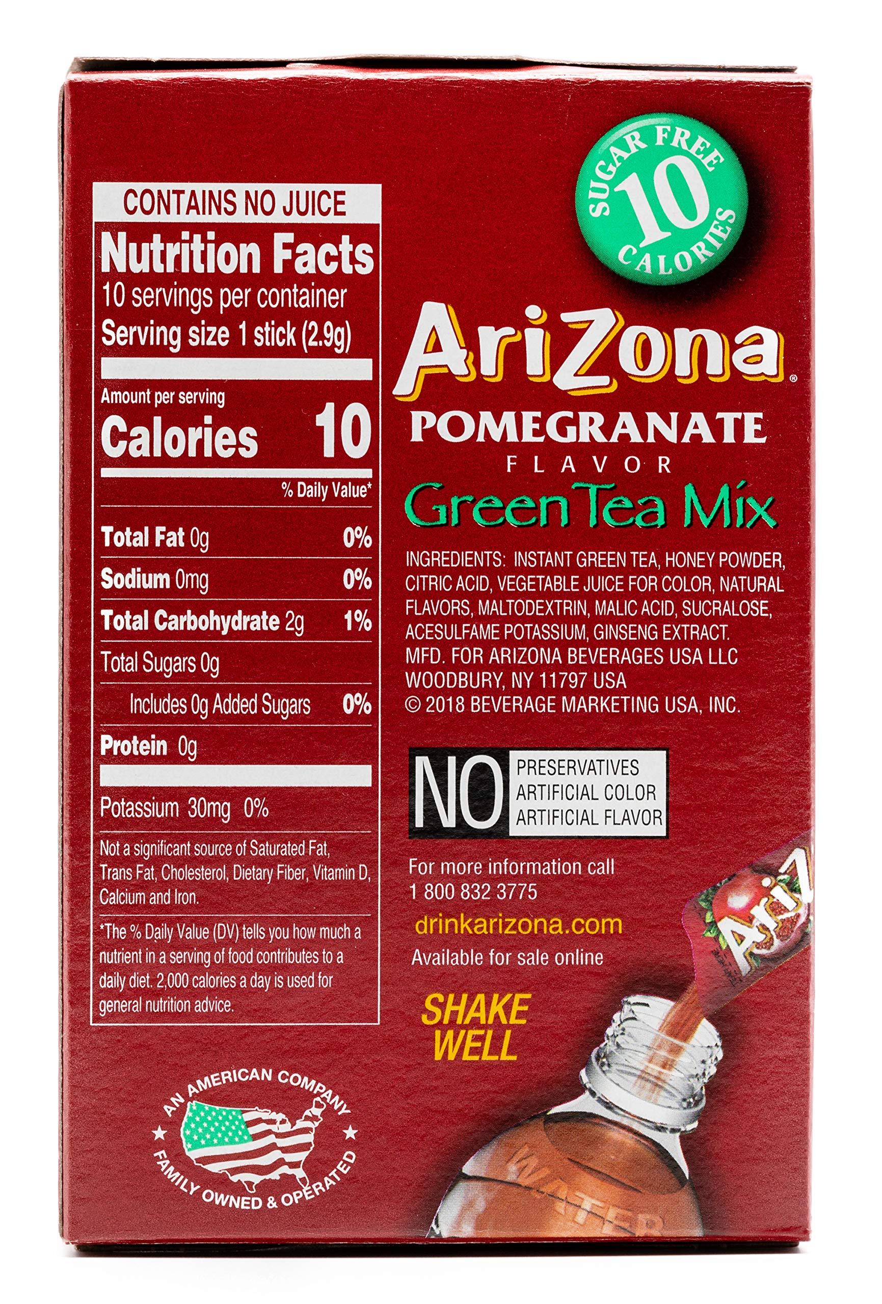 AriZona Pomegranate Green Tea Iced Tea Stix Sugar Free, Low Calorie