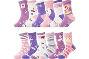 Baby Girls Anti Slip Grips Socks 12 Pairs for Toddlers Kids Non Skid Funny Unicorn Crew Breathable Cotton Socks