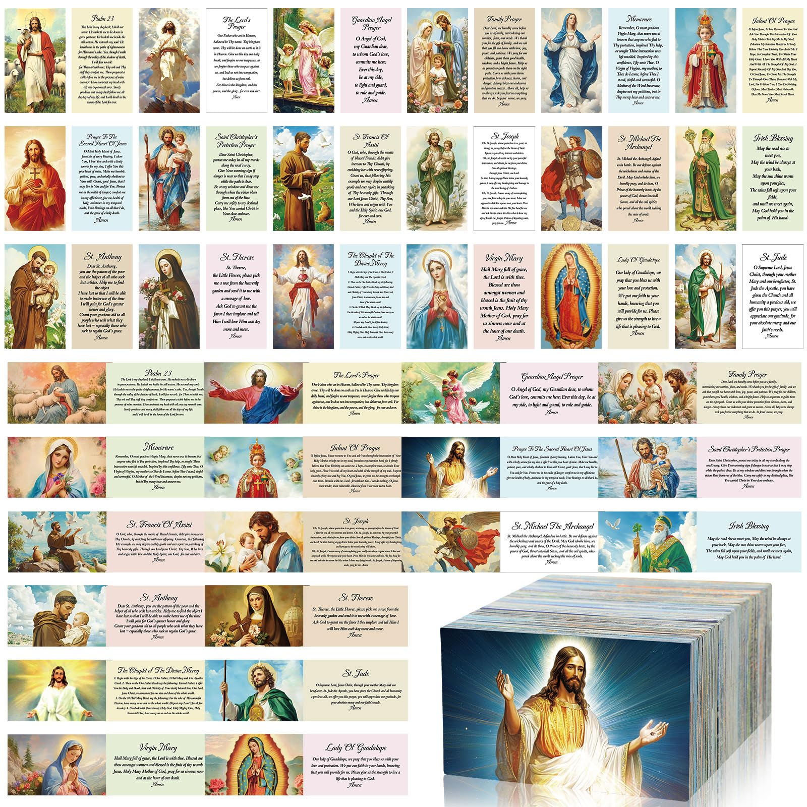 Photo 1 of 180 Pcs Catholic Mass Prayer Cards Assorted Holy Cards with Catholic Saints and Prayers Gifts for Women Men St Benedict, St Jude, Saint Christopher, Holy Family, Undoer of Knots, Divine Mercy