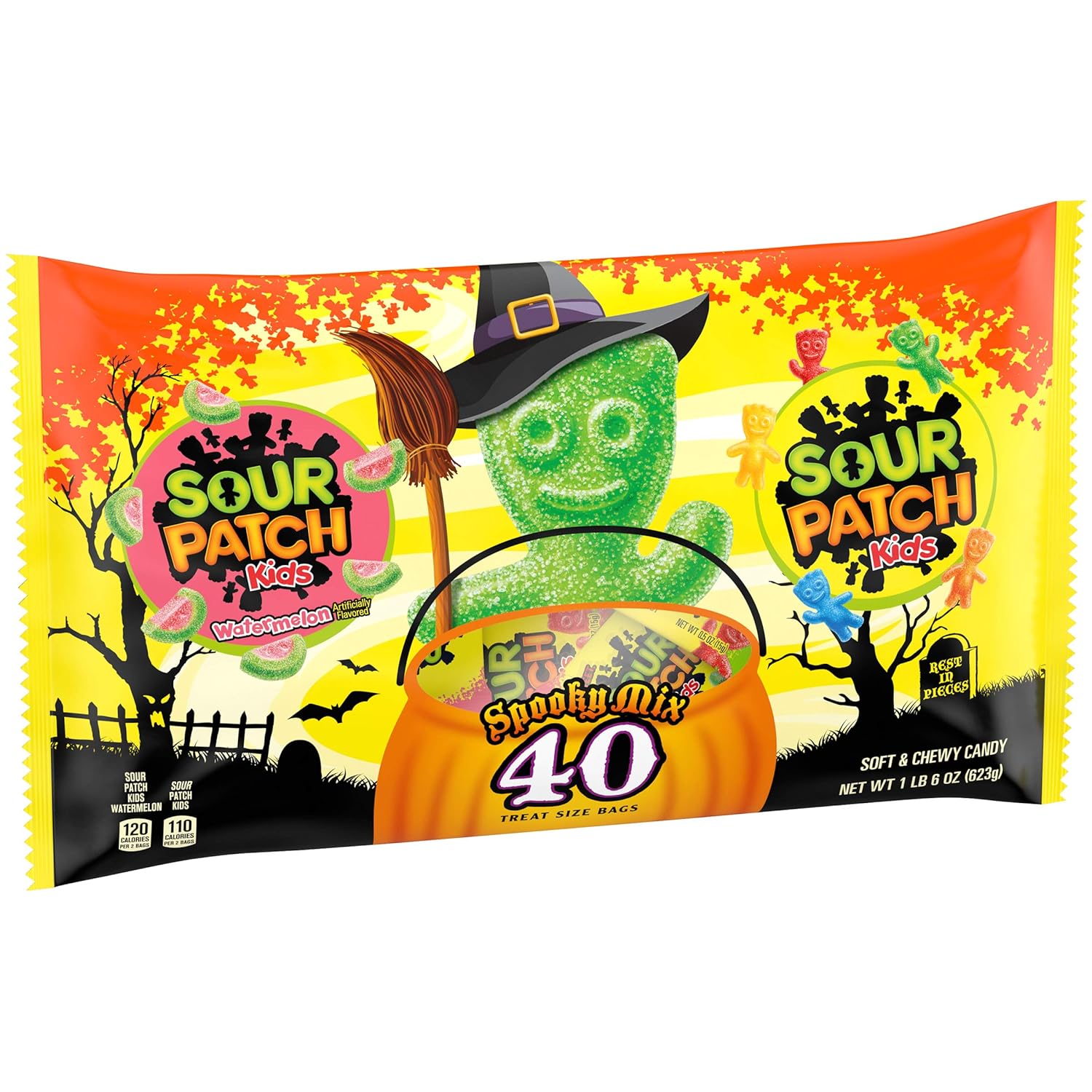 SOUR PATCH KIDS Original Candy and SOUR PATCH KIDS Watermelon Candy Halloween Candy Variety Pack, 1 - 40 Trick or Treat Snack Packs: Prime Pantry