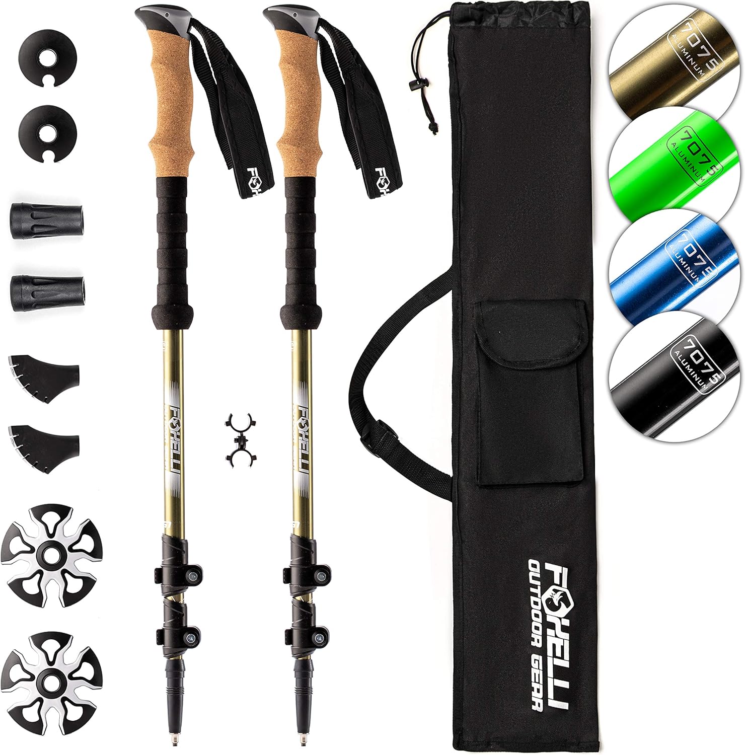 Foxelli Aluminum Trekking Poles – Collapsible, Lightweight, Aluminum 7075 Hiking Poles, Walking & Running Sticks with Natural Cork Grips, Quick Locks, 4 Season/All Terrain Accessories and Carry Bag : Sports & Outdoors