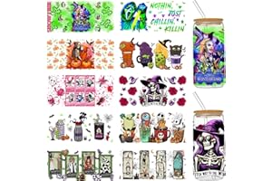 COOWAYZE Halloween UV DTF Cup Wraps for 16 oz Glass Cups, 10 Sheets Rub on Transfers for Crafts, Uvdtf Decals Stickers for Tumblers, Libbey Cups, Furniture, Wood, Vinyl Wrap Bulk