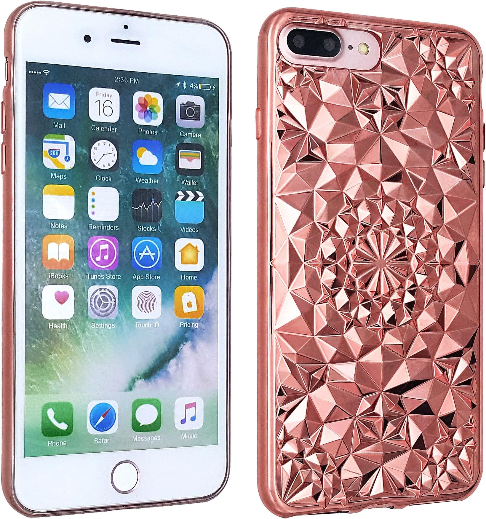 iPhone 7 Plus/iPhone 8 Plus Case, Crystal Sparkle 3D Diamond-Shaped Design Flexible TPU Protective Case Slim fit Apple iPhone 7 Plus/iPhone 8 Plus (5.5 Inch) (Shining Rose Gold)