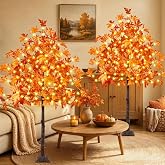 2 Pack 6FT 300 LED Lighted Maple Tree, Artificial Fall Tree Outdoor/Indoor | Prelit, Timer, Adjustable and Flexible Branches, Warm White, Waterproof Autumn Lights Plug in for Halloween Fall Home Decor