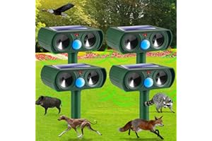 JAHYELEC 4 Pack Cat Repellent Outdoor,Solar Ultrasonic Animal Repeller Outdoor Deer Repellent Devices with Motion Sensor,Animal Repellent Deterrent Control for Squirrel Rabbit Raccoon Skunk Out of Yard Garden