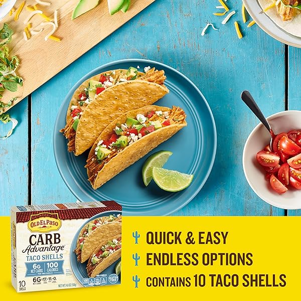OLD EL PASO CARB ADVANTAGE CRUNCHY TACO SHELLS, 6G NET CARBS, 90 CALORIES, 10 CT, 4.6 OZ