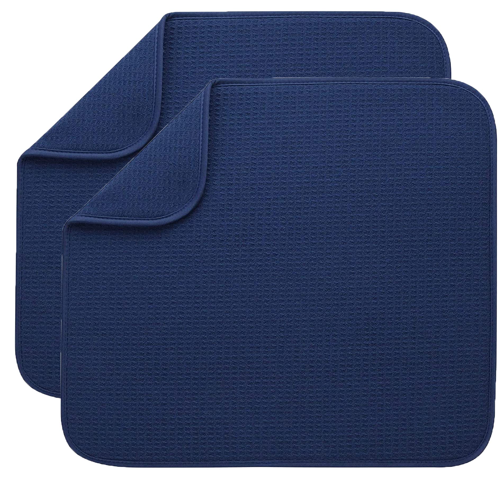 Microfibre Dish Drying Mats for Kitchen Super Absorbent Dish Drainer Mat Washing Up Mat for Countertop Tabletop 40cm x 46 cm 2 Pack Navy Blue
