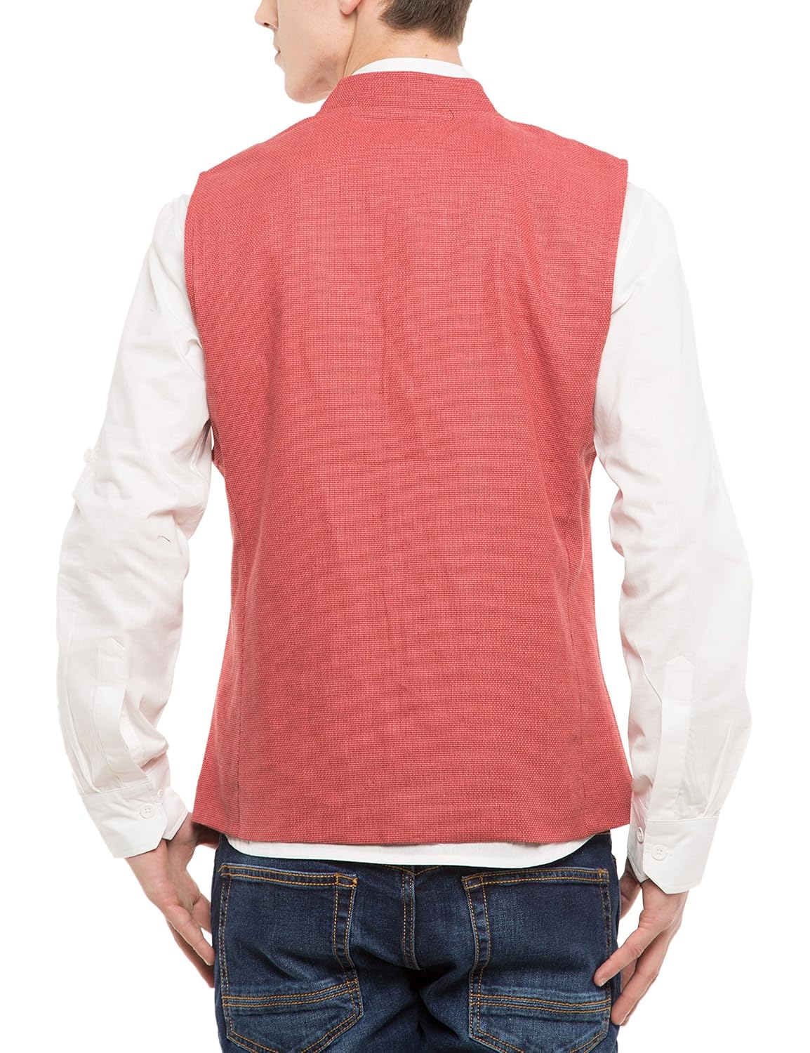 svanik men's banded collar linen waist coat