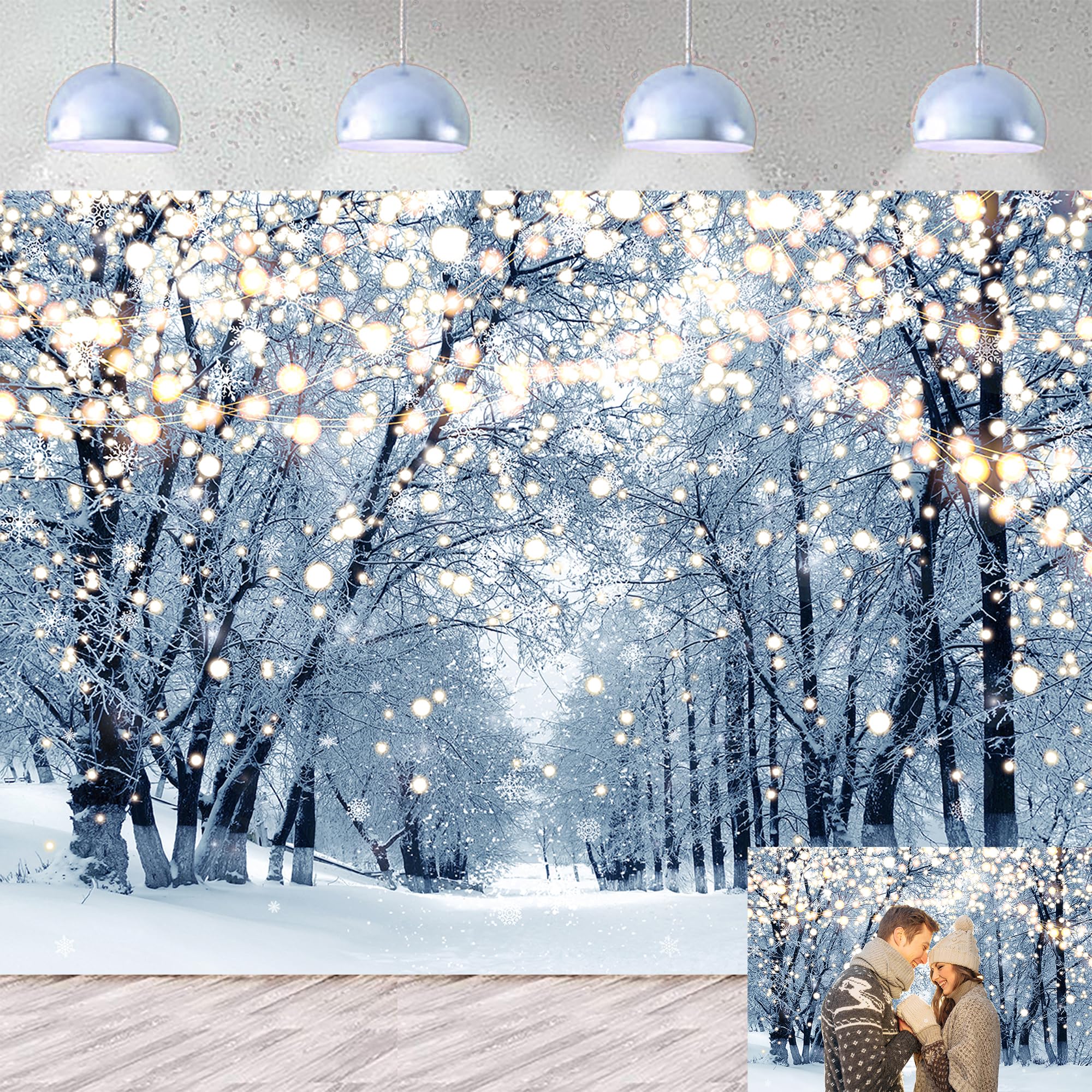 Winter Scene Backdrop for Photography Glitter White Snow Forest Wonderland Landscape Background for Family Christmas Party Decoration Xmas Holiday Portrait Photo Studio Props (8x6FT)