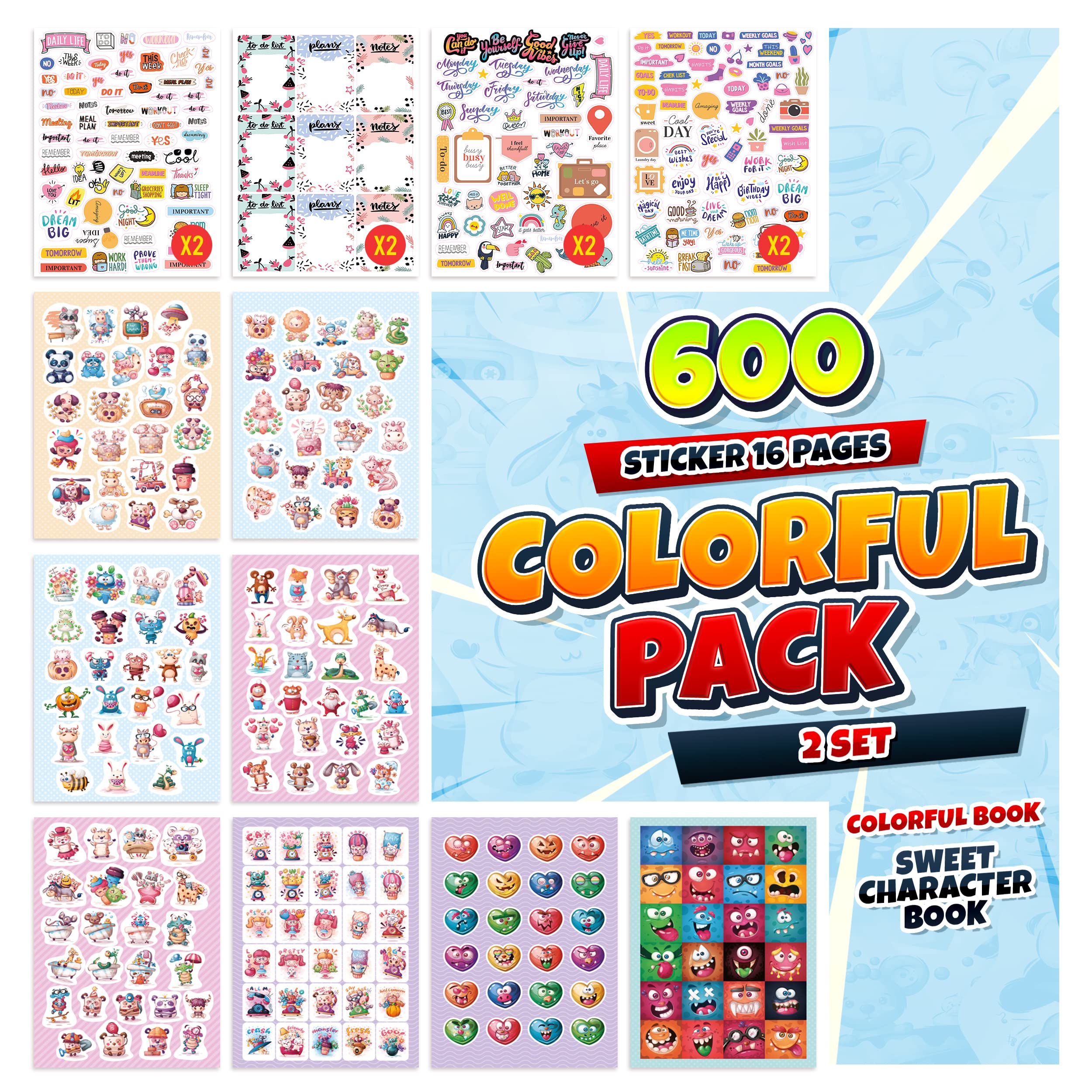colortouch Colorful Sticker Pack - 600 Pcs Stickers for Children, Kids, Girls - Aesthetic Stickers - Scrapbooking Supplies - Cute Stickers Collection for Sticker Book — image 1