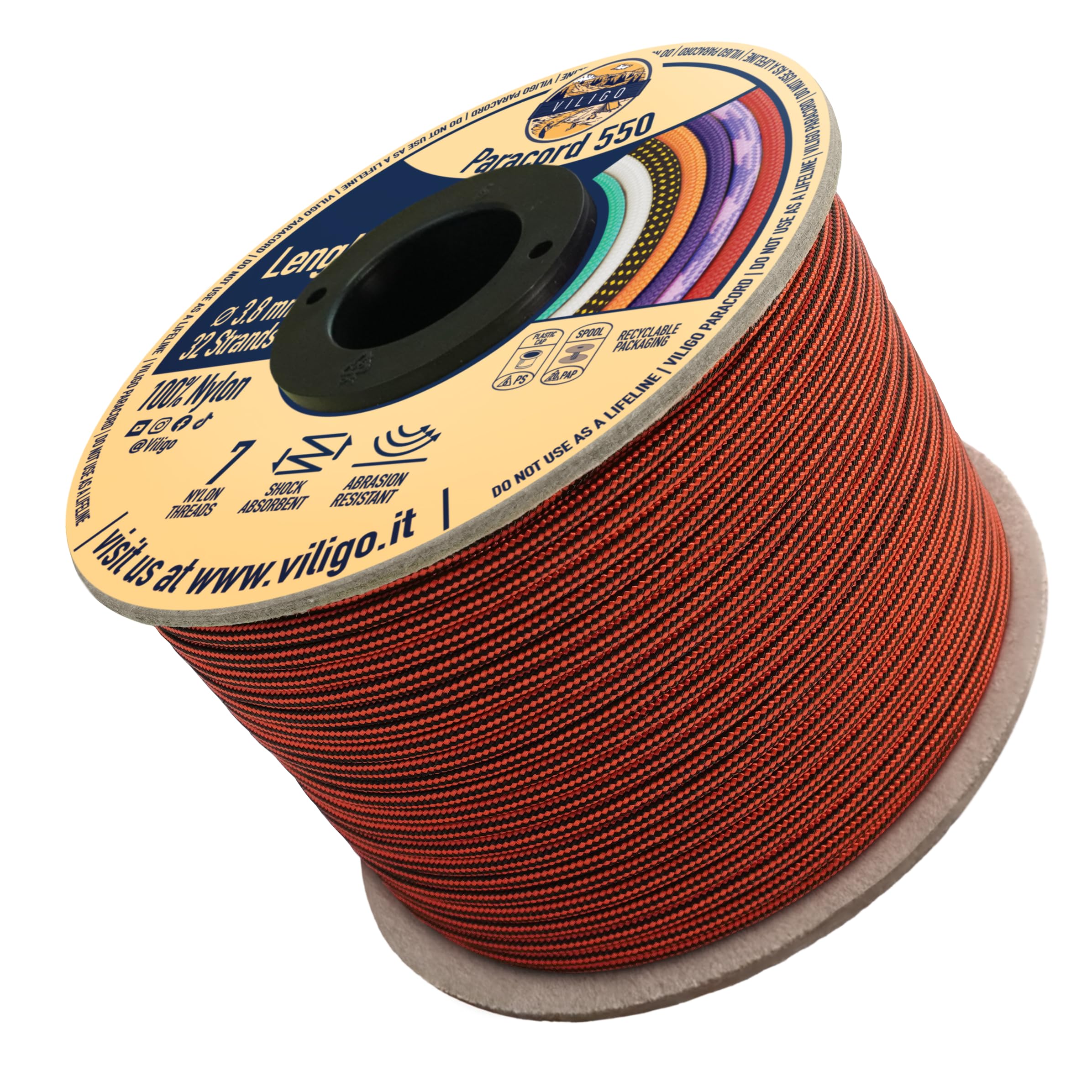 VILIGO Paracord 550 Nylon Rope Ideal for Making a Bracelet, Leash or Collar, Camping Rope for Tents and Hiking (15 m, Tucano)