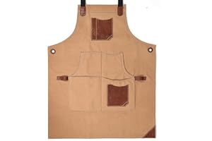 AARON LEATHER GOODS VENDIMIA ESTILO One Size Fits Utility Apron | Adjustable Cross-Back Straps | Multi-Use Shop Apron With Tool Pockets By Aaron Leather Goods (Coffee, Canvas Leather)