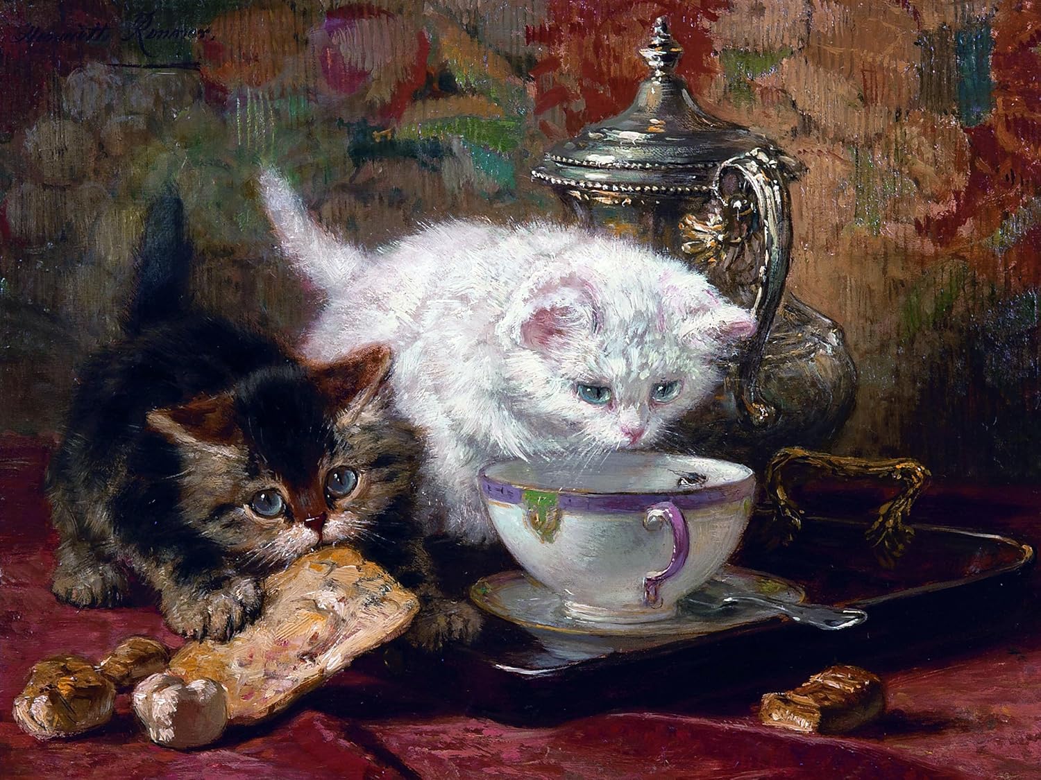 Kittens and a cup of tea Tile Mural Kitchen Bathroom Backsplash Marble Ceramic