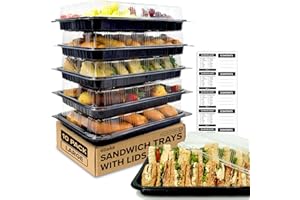 EBAKE 5 Pack Catering Trays with Lids – 17" Serving Tray with Lid, Heavy Duty Recyclable Plastic Party Platters for Catering, Buffet, Picnics & Events – Food Trays with Clear Lid (17.72 x 12.20 x 2.95 inch)