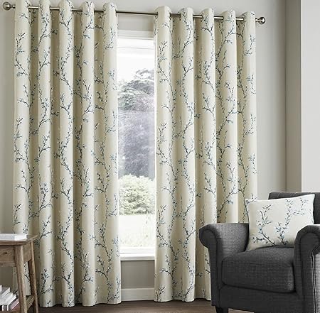 Heath Fully Lined Curtains 90 X 72 Floral Cherry Blossom Duck