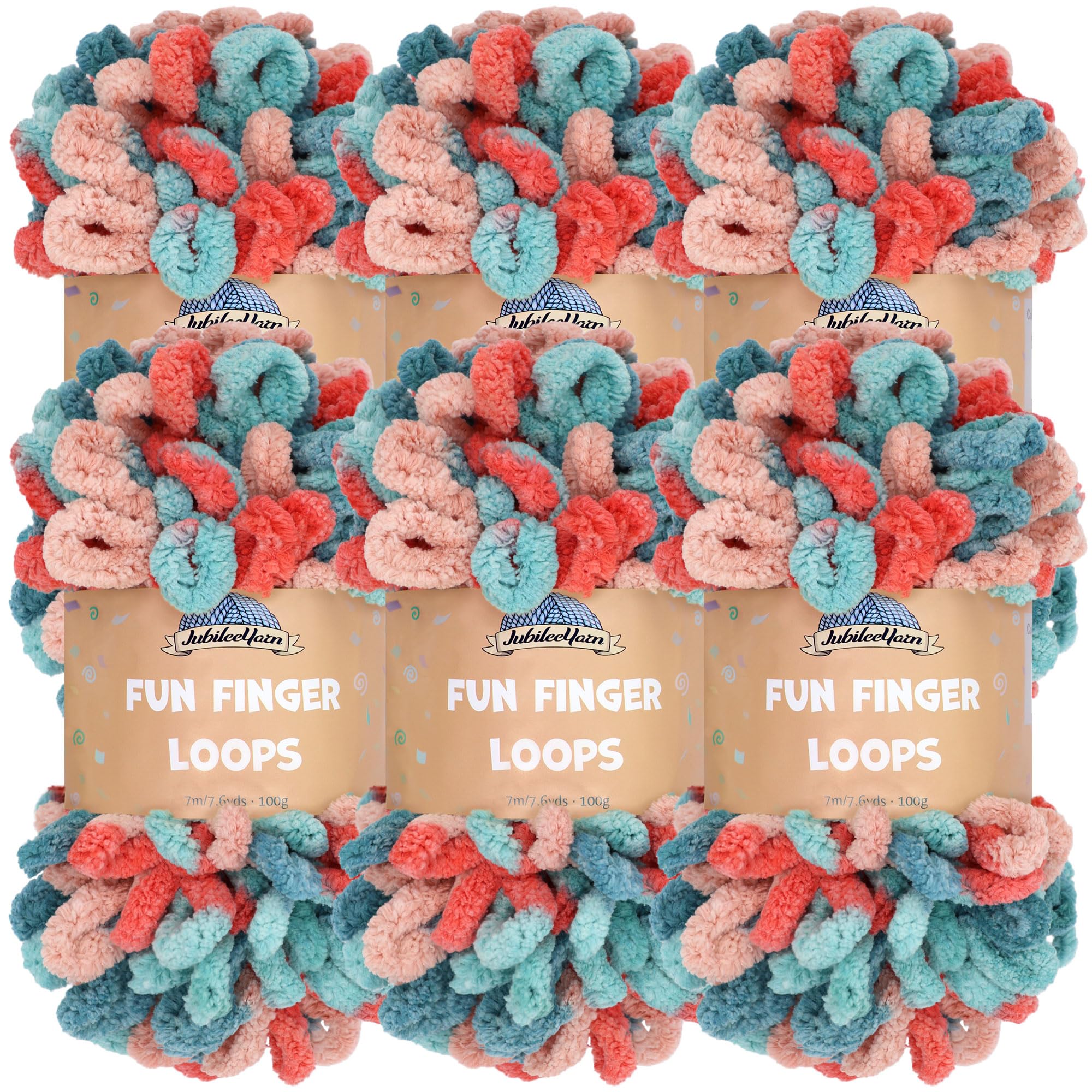 JubileeYarn Fun Finger Loops Yarn - Polyester Jumbo Weight Loop Yarn - 100g/Skein - Hypnos - 6 Skeins