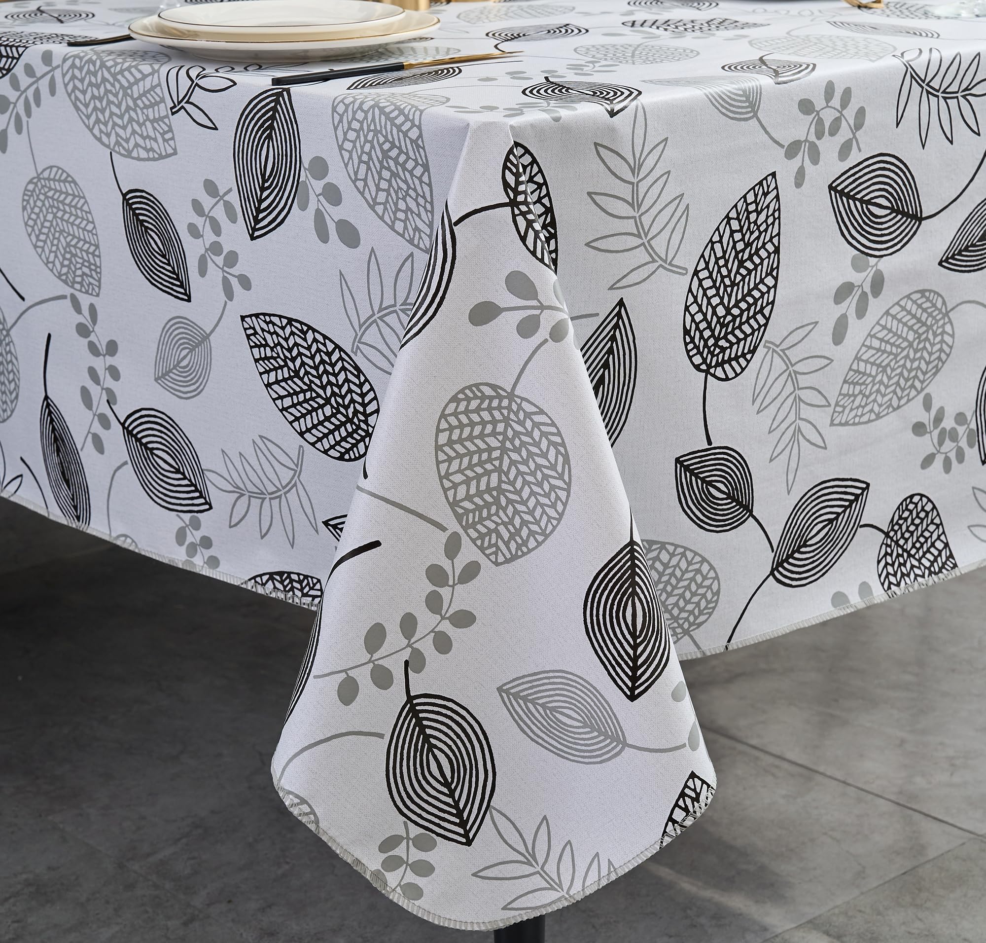 Photo 1 of Vinyl Tablecloth with Flannel Backing - Waterproof, Oil-Proof, Easy to Clean -Plastic Table Cloth - Perfect for Dining Tables, Kitchen Tables, Parties (Leaves, 54×54 Inch Square)