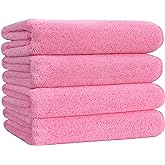 POLYTE Microfiber Quick Dry Lint Free Bath Towel, 57 x 30 in, Pack of 4 (Pink)