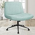 Orange Factory Criss Cross Chair with Wheels Comfy Cross Legged Office Desk Armless Wide Vanity Makeup Chair Adjustable Rolling Computer for Home Office Fabric (Mint)