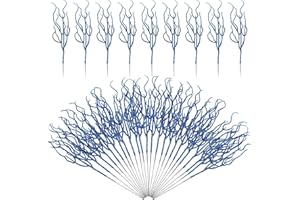 Jutom 30 Pcs Glitter Christmas Tree Pick 13.7 x 2.7 Inch Curly Tall Tree Filler Branches Sprigs and Twigs Decorations for Christmas Vase Xmas Gift Wedding Decoration(Blue)