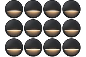 GKOLED 12 Pack Low Voltage LED Deck Lights, Landscape Step Lights Fixtures, 2W Integrated LED Chips, Die-cast Aluminum 12V AC/DC Railing Post Accent Lighting, Black Powder Coated Finish, UL-Listed