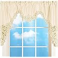 Collections Etc Elegant Scalloped Design Cut-Out and Embroidered Scroll Window Valance with Rod Pocket Top for Easy Hanging, Cream, 58" X 36"