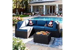 SUNLEI 5 Piece Patio Furniture Sets, Low Back All-Weather Rattan Sectional Sofa with Tea Table&Washable Couch Cushions, Patio Furniture Sets, Black Rattan