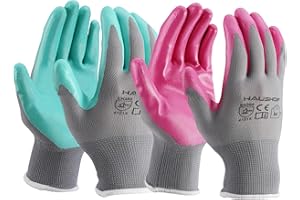 HAUSHOF Gardening Gloves for Women Ladies Thorn Proof 6-Pairs Work Gloves, Women's Breathable Garden Gloves Nitrile Coated with Texture for Yard Work, Pink & Green Large Size
