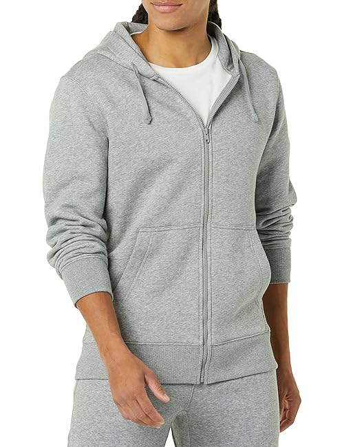 Amazon Aware Men's Full-Zip Hooded Fleece Sweatshirt, Medium Grey Heather, X-Small