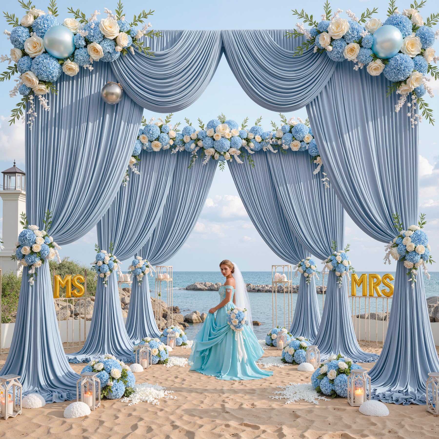 Photo 1 of 10 ft x 10 ft Wrinkle Free Dusty Blue Backdrop Curtain for Parties, 2 Panels 10ft Polyester Dusty Blue Photo Backdrop Drapes for Graduation Birthday Wedding Party Stage Curtains