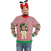 Men`s Ugly Christmas Sweater Unisex Women`s Funny Novelty Fairisle Pullover for PartySmallChimney Santa Surprise