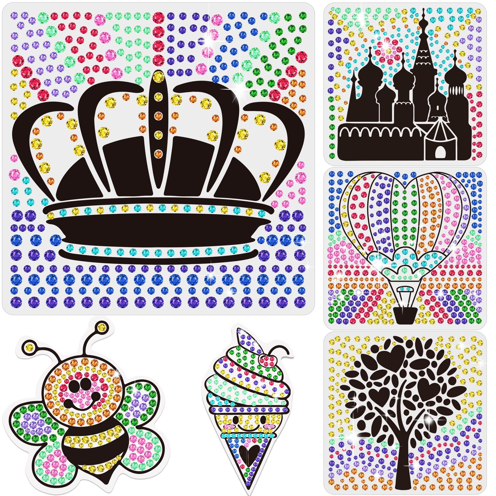 6 Sheets Suncatcher Kits for Kids Ages 6 7 8 9 10, DIY Diamond Painting Kit Ice Cream Tree Bee Castle for Girls Ages 6+, 5D Gem Diamond Window Art Craft Kits for Boys for Christmas Home Wall Decor