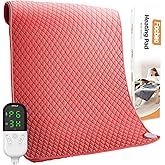 King Size Heating Pad for Back Pain 32"x24" Extra Large Electric Heating Pad for Period Cramps Relief & Body Neck Shoulder Auto Shut Off Heat Pad Temperature Settings Machine Washable Red