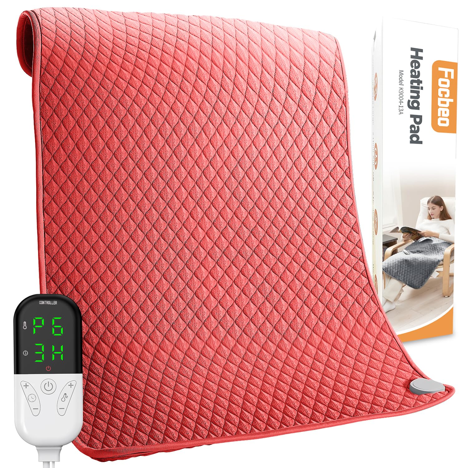 Photo 1 of King Size Heating Pad for Back Pain 32"x24" Extra Large Electric Heating Pad for Period Cramps Relief & Body Neck Shoulder Auto Shut Off Heat Pad Temperature Settings Machine Washable Red