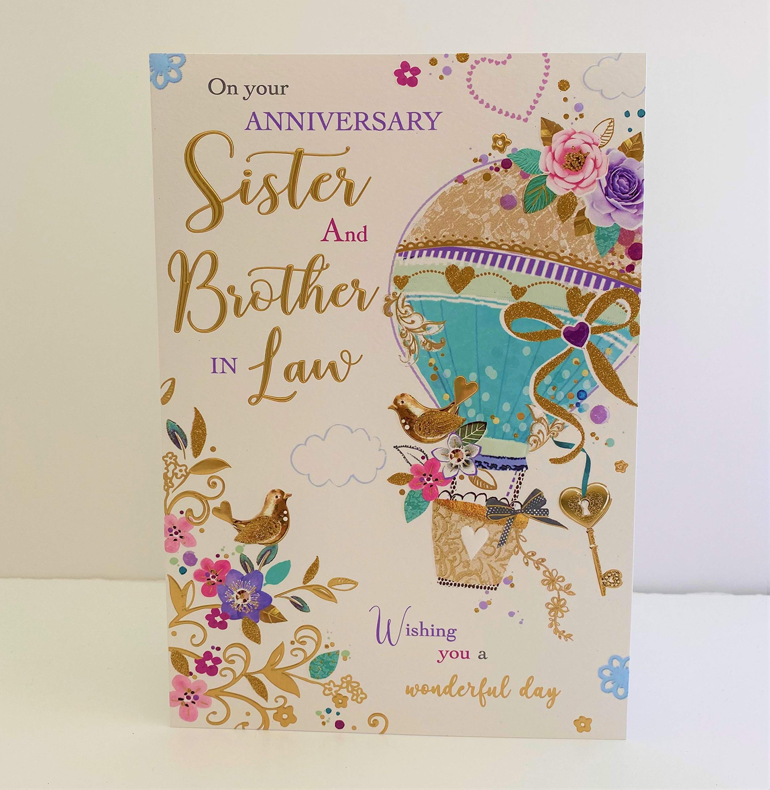 Jonny Javelin On Your Anniversary Sister and Brother in Law Card - Hot Air Balloon Birds Flowers