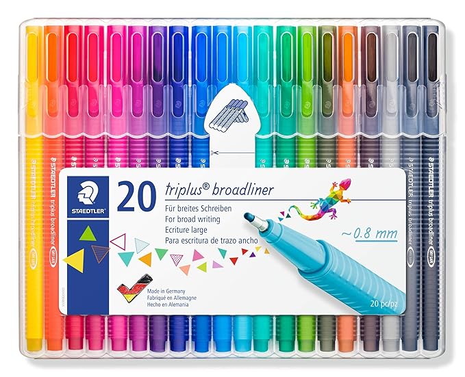Staedtler 338 SB20 ST triplus broadliner (ergonomische Dreikantform, Tinte auf Wasserbasis, auswaschbar, Strichbreite 0,8 mm,