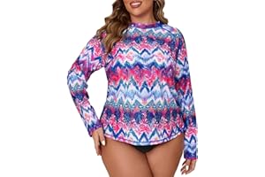 Halcurt Women's Plus Size Long Sleeve Rash Guard Shirts Swim Top UPF50+ Sun Protection Loose Fit Quick Dry Swimsuit