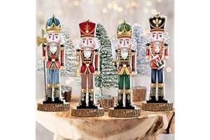 JOPHMO Christmas Wooden Nutcracker Table Centerpieces Tabletop Wood Decorations Tiered Tray Ornaments 4Pcs Indoor Farmhouse Rustic Home Shelf Display (Xmas-Nutcracker-4p)