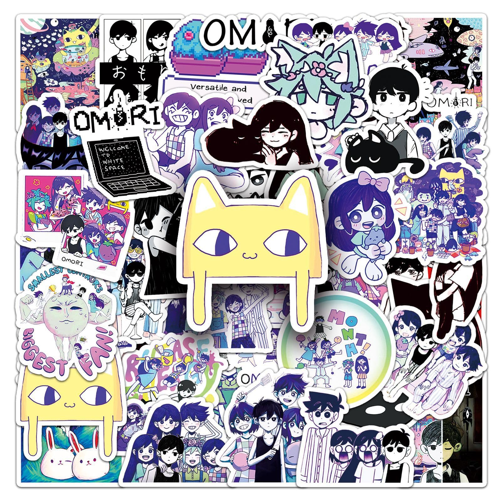 50Pcs Omori Stickers Laptop Car Scrapbook Phone Skateboard Suitcase Luggage Bike Games Stickers Vinyl Waterproof Aesthetic Personalised Stickers