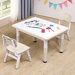 Adjustable Kids Table & Chairs Set for Ages 3-8